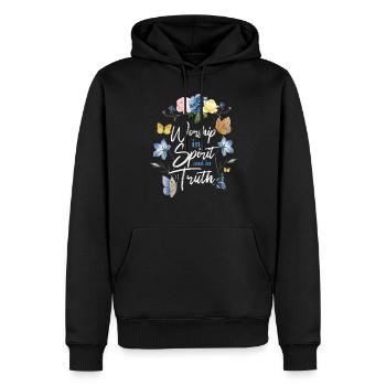 Christian Bible Verse Butterfly - Männer Premium Bio Hoodie - Schwarz - Vorne - Nico (187cm)