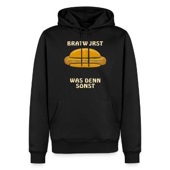 BRATWURST WAS DENN SONST - Männer Premium Bio Hoodie - Schwarz - Vorne - Nico (187cm)