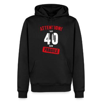 Achtung Ich bin jetzt 40 Fragile 40. Geburtstag - Männer Premium Bio Hoodie - Schwarz - Vorne - Nico (187cm)
