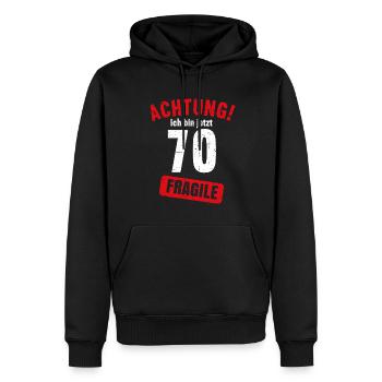 Achtung Ich bin jetzt 70 Fragile 70. Geburtstag - Männer Premium Bio Hoodie - Schwarz - Vorne - Nico (187cm)