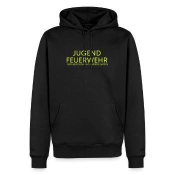 Jugend Feuerwehr - Wir helfen - Männer Premium Bio Hoodie - Schwarz - Vorne - Nico (187cm)