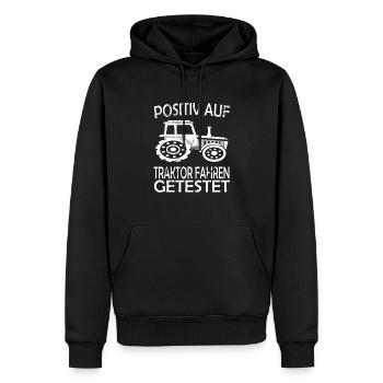 Witzige Landwirtschat, Bauer & Traktor Motive - Männer Premium Bio Hoodie - Schwarz - Vorne - Nico (187cm)
