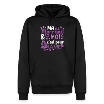 Filleule Marraine - Sweat à capuche Premium bio Homme - noir - Devant - Nico (187cm)
