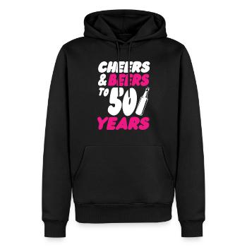 50e anniversaire - Sweat à capuche Premium bio Homme - noir - Devant - Nico (187cm)