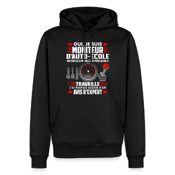 Moniteur De Conduite Moniteur D'Auto-École - Sweat à capuche Premium bio Homme - noir - Devant - Nico (187cm)