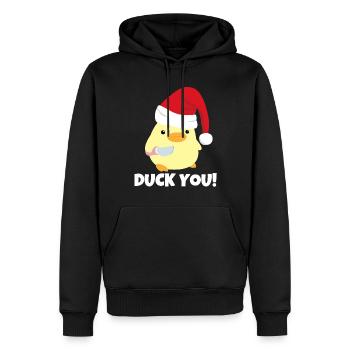 Canard vous! Canard de Noël avec mème au couteau - Sweat à capuche Premium bio Homme - noir - Devant - Nico (187cm)