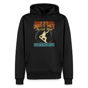 Retro Never Underestimate an old man Snowboarding - Männer Premium Bio Hoodie - Schwarz - Vorne - Nico (187cm)