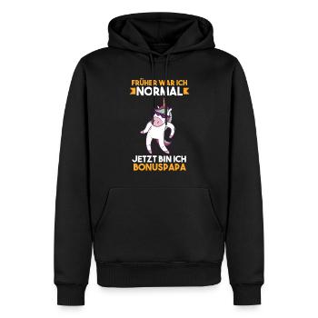 Früher war ich normal jetzt bin ich Bonuspapa - Männer Premium Bio Hoodie - Schwarz - Vorne - Nico (187cm)