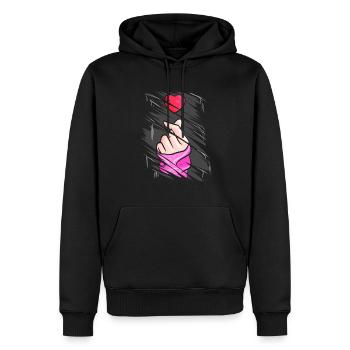 K-Pop Musik Finger Herz Symbol Zerrissenes Design - Männer Premium Bio Hoodie - Schwarz - Vorne - Nico (187cm)