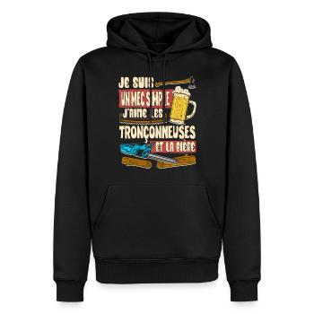 Bûcheron Homme Bucheronnage Humour Bière Bûcheron - Sweat à capuche Premium bio Homme - noir - Devant - Nico (187cm)