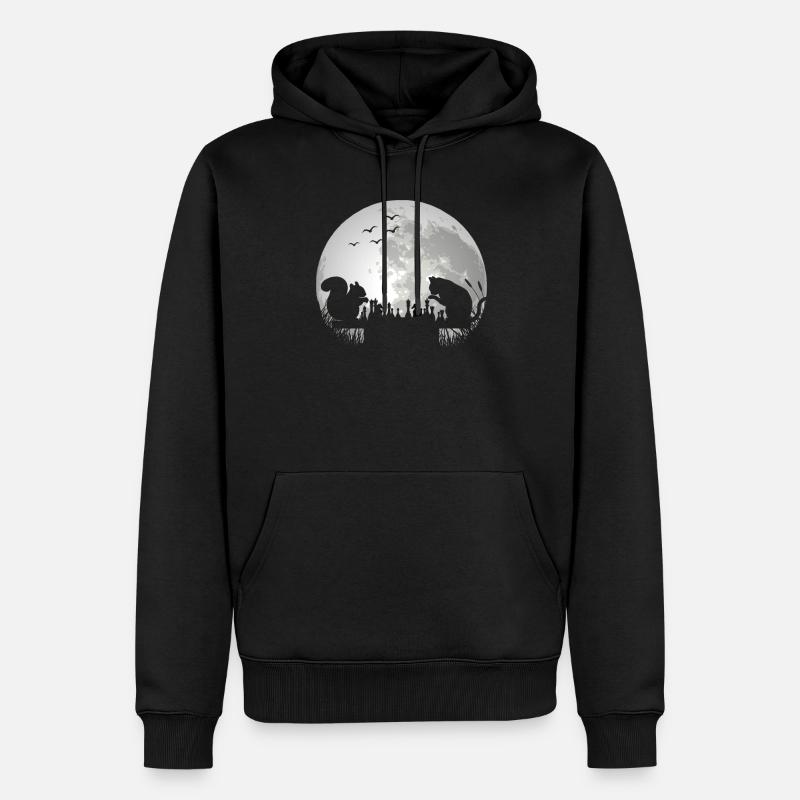 Schach Schachspieler Katze Eichhörnchen Mond - Männer Premium Bio Hoodie - Schwarz