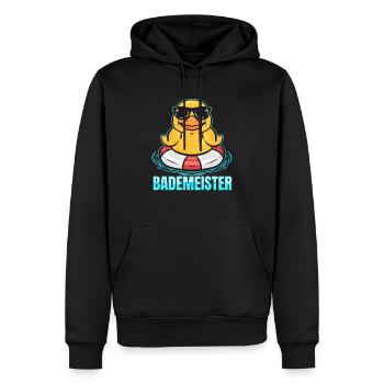 Bademeister - Quietscheente & Rettungsring - Männer Premium Bio Hoodie - Schwarz - Vorne - Nico (187cm)