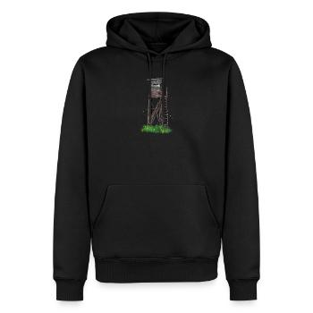 Hochsitz I Hunting Wild Boar Roe Deer Motif for - Men’s Premium Organic Hoodie - black - Front - Nico (187cm)