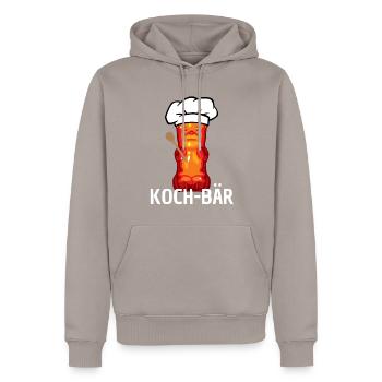 Koch Gummibärchen Küchenchef Koch-Bär - Männer Premium Bio Hoodie - Taupe - Vorne - Nico (187cm)