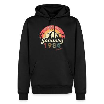 Geboren Januar 1984 Berge Vintage - Männer Premium Bio Hoodie - Schwarz - Vorne - Nico (187cm)