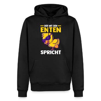 Der mit den Enten spricht - Männer Premium Bio Hoodie - Schwarz - Vorne - Nico (187cm)