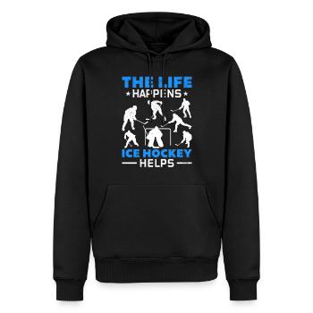 Das Leben passiert Eishockey hilft mir Eishockey - Männer Premium Bio Hoodie - Schwarz - Vorne - Nico (187cm)