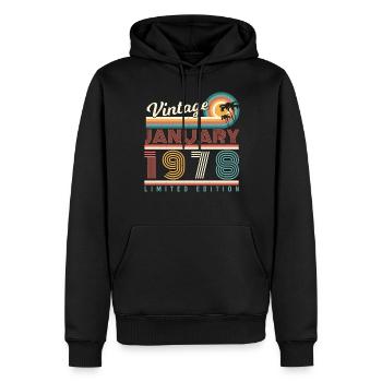 Janvier 1978 Palm Retro - Sweat à capuche Premium bio Homme - noir - Devant - Nico (187cm)