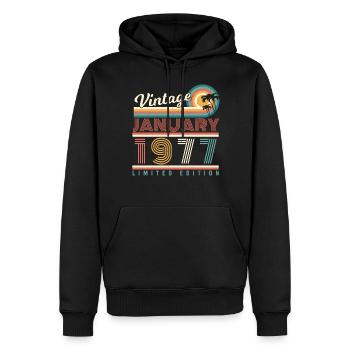 Janvier 1977 Palms Retro - Sweat à capuche Premium bio Homme - noir - Devant - Nico (187cm)