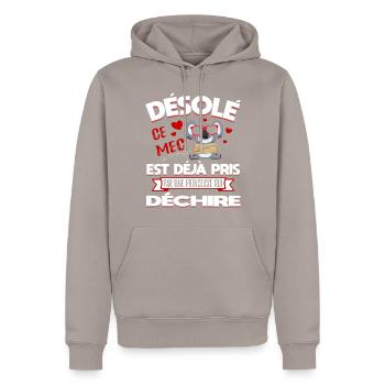 Désolé Saint-Valentin Homme Mari Humour - Sweat à capuche Premium bio Homme - taupe - Devant - Nico (187cm)