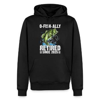 Devis de retraite OFishAlly Retraité 2025 - Sweat à capuche Premium bio Homme - noir - Devant - Nico (187cm)