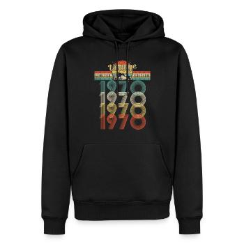 Anniversaire Né 1970 Millésime Année de naissance 1970 - Sweat à capuche Premium bio Homme - noir - Devant - Nico (187cm)