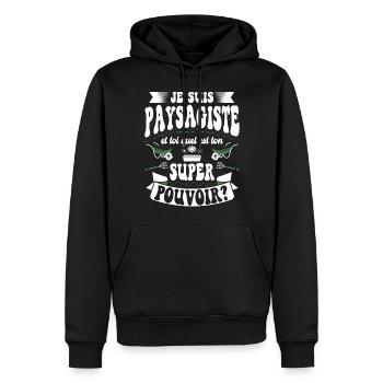 Paysagiste Paysagisme Paysagiste Aménagement - Sweat à capuche Premium bio Homme - noir - Devant - Nico (187cm)
