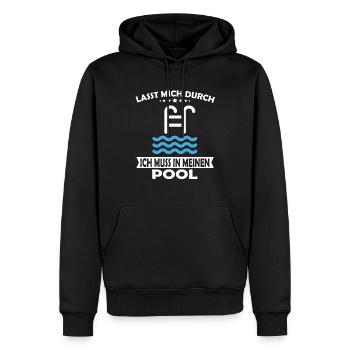 Lasst mich durch ich muss in meinen Pool - Männer Premium Bio Hoodie - Schwarz - Vorne - Nico (187cm)