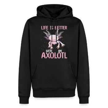 La vie est meilleure avec un axolotl - Sweat à capuche Premium bio Homme - noir - Devant - Nico (187cm)
