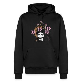 Panda Bear Tree Cherry Blossom Bambou Happy Panda - Sweat à capuche Premium bio Homme - noir - Devant - Nico (187cm)