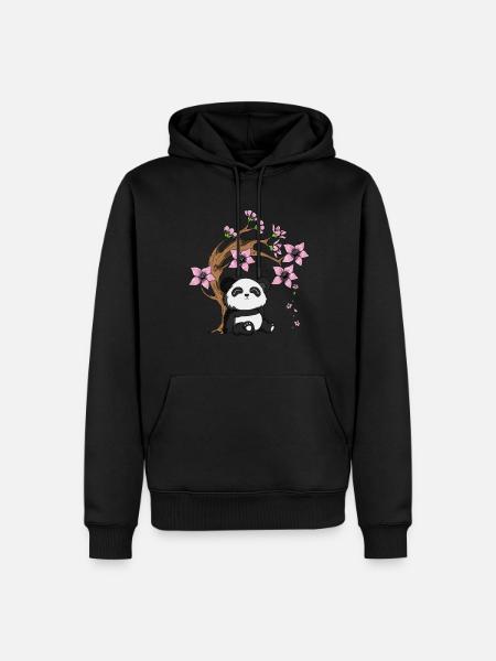 Pandabjörn träd körsbär blomma bambu glad panda - Ekologisk premiumluvtröja herr - svart