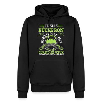 Drôle Bûcheron Homme Mari Bucheronnage Travail Du - Sweat à capuche Premium bio Homme - noir - Devant - Nico (187cm)