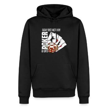 Pokerspieler leicht von Poker und Katzen abgelenkt - Männer Premium Bio Hoodie - Schwarz - Vorne - Nico (187cm)
