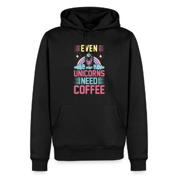 Citation de licorne Même les licornes ont besoin de café - Sweat à capuche Premium bio Homme - noir - Devant - Nico (187cm)