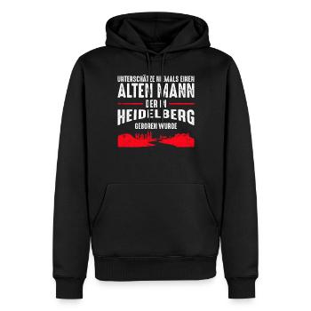 Heidelberg | Lustiges alte Männer Sprüche Geschenk - Männer Premium Bio Hoodie - Schwarz - Vorne - Nico (187cm)
