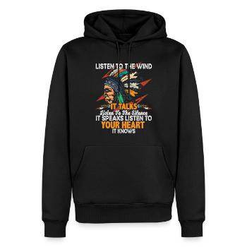 Citation amérindienne Écoutez le vent - Sweat à capuche Premium bio Homme - noir - Devant - Nico (187cm)