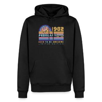 Né en 1982 en février Retro - Sweat à capuche Premium bio Homme - noir - Devant - Nico (187cm)