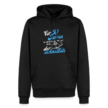 Vor 30 Jahren war ich der Schnellste Geburtstag - Männer Premium Bio Hoodie - Schwarz - Vorne - Nico (187cm)
