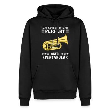 TUBA ICH SPIELE NICHT PERFEKT ABER SPEKTAKULÄR - Männer Premium Bio Hoodie - Schwarz - Vorne - Nico (187cm)