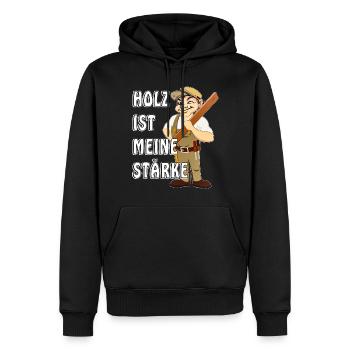 ZIMMERMANN HOLZ IST MEINE STÄRKE - Männer Premium Bio Hoodie - Schwarz - Vorne - Nico (187cm)