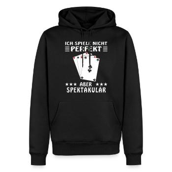 SPIELKARTEN ICH SPIELE NICHT PERFEKT - Männer Premium Bio Hoodie - Schwarz - Vorne - Nico (187cm)
