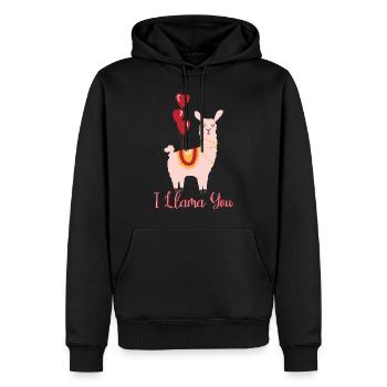 Lama - Männer Premium Bio Hoodie - Schwarz - Vorne - Nico (187cm)