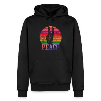 Peace Sign Sprache ASL Retro Hippie Funny 60's 70 - Männer Premium Bio Hoodie - Schwarz - Vorne - Nico (187cm)