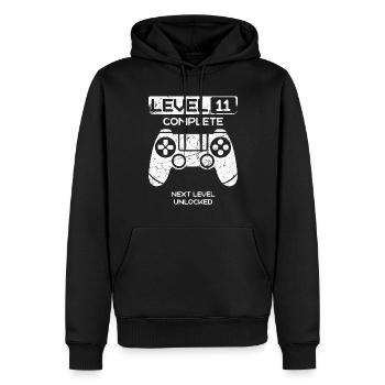 11ème anniversaire 11 ans Niveau de joueur Terminé - Sweat à capuche Premium bio Homme - noir - Devant - Nico (187cm)