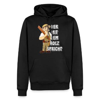 ZIMMERMANN DER MIT DEM HOLZ SPRICHT - Männer Premium Bio Hoodie - Schwarz - Vorne - Nico (187cm)
