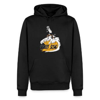 Hefeweizen Welle mit Surfende Weißwurst basst scho - Männer Premium Bio Hoodie - Schwarz - Vorne - Nico (187cm)