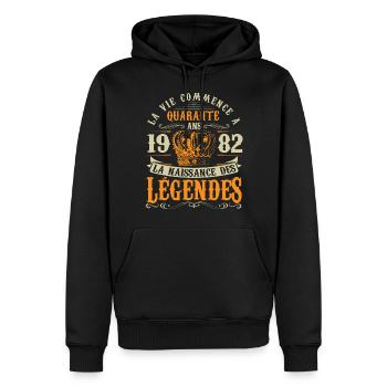 Anniv 40 ans Anniversaire 1982 - Sweat à capuche Premium bio Homme - noir - Devant - Nico (187cm)