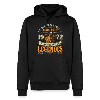 Anniv 50 ans Anniversaire 1972 - Sweat à capuche Premium bio Homme - noir - Devant - Nico (187cm)