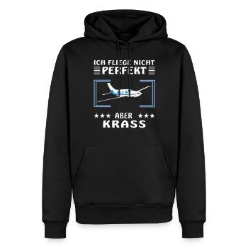 FLUGZEUG ICH FLIEGE NICHT PERFEKT ABER KRASS - Männer Premium Bio Hoodie - Schwarz - Vorne - Nico (187cm)