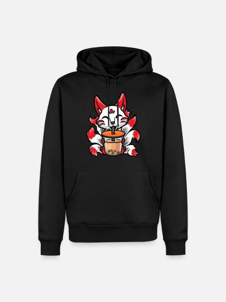 Kitsune Anime Bubble Tea - Men’s Premium Organic Hoodie - black